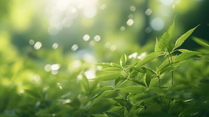 Obraz premium Glowing sunlight filtering through trees, highlighting the new growth of spring foliage in a verdant forest landscape.