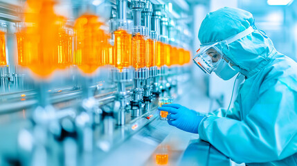 Modern vibe Background with scientist works in hi tech laboratory.  New technology for life