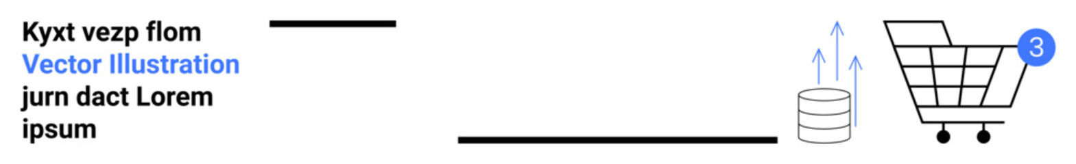 Shopping cart icon with database symbol and notification bubble with 3 to indicate items. Ideal for e-commerce, online shopping, database integration, inventory management, digital marketing