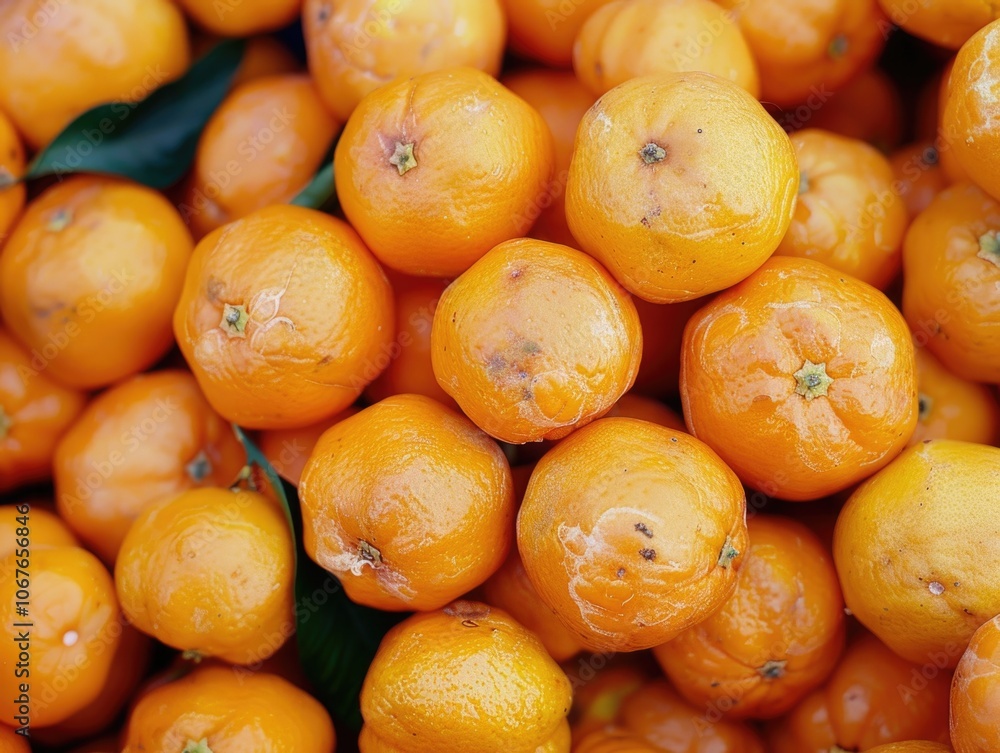 Poster bunch of oranges are piled up on top of each other. the oranges are all different sizes and are all 