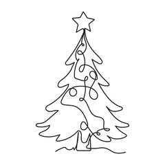 Christmas tree One continuous line drawing vector on a white background. Christmas and New Year illustration