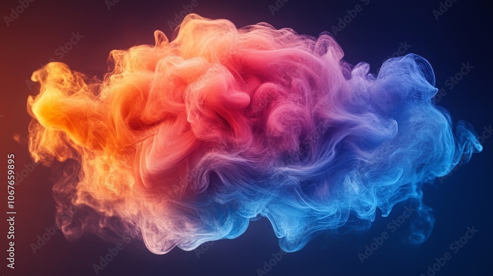 Poster colorful smoke forms a dynamic brain shape against a dark background in a captivating display