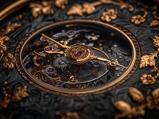 Obraz premium Intricate mechanical watch components with ornate detailing and gemstones.