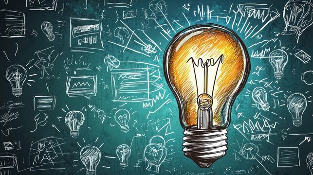 Hand-drawn lightbulb concept symbolizing innovation, creativity, and the birth new ideas in a fast-paced business environment focused on problem-solving and growth