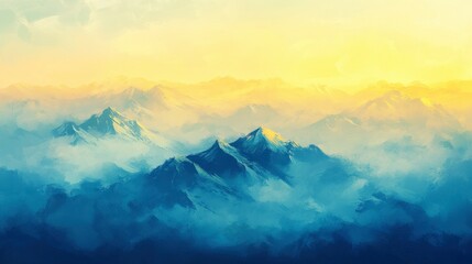 Obraz premium Serene Mountain Landscape with Sunrise and Mist