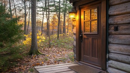 Cozy Cabin Entrance in Autumn Forest