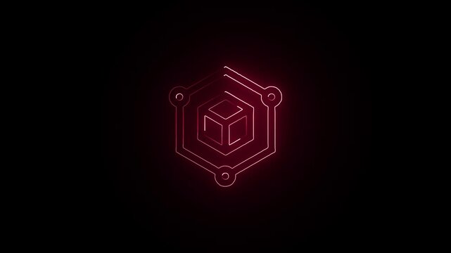 Glowing neon Blockchain icon isolated on black background. HD Video motion graphic animation