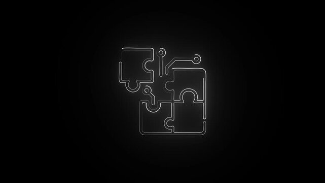 Glowing neon Data Integration icon isolated on black background. HD Video motion graphic animation