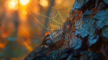 Dewy Spider Web in the Morning Sun