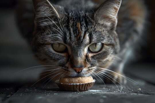 Pro photo of a Minskin cat eating a treat