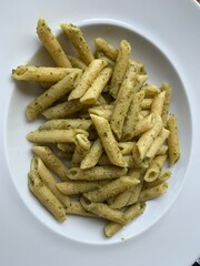 Penne pesto on plate