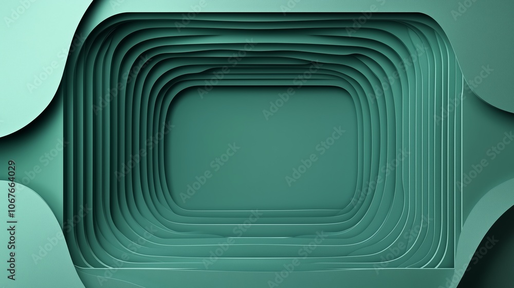 Poster abstract layered design in shades of teal with a central empty space for creative applications and m