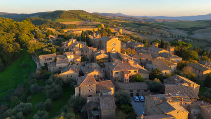 Monticchiello, Tuscany, Italy. Aerial drone view.