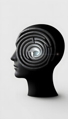 Maze of reason and psychology concept with man head with labyrinth on light grey background isolated with white highlights, png