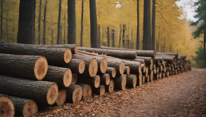pile of wood in the forest during the autumn