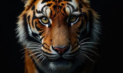 Fototapeta premium Close up tiger face intense golden eyes sharp