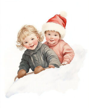 Watercolor Victorian Christmas Fir Tree, Children Playing, Lush Christmas Girl with Baby, New Year, Winter Holiday, Holiday, New Year Toys, Noel, Angel Child, Nutcracker, Poinsettia, Bouquet, Showcase