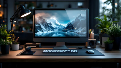 Fototapeta premium Computer desks and IT equipment
