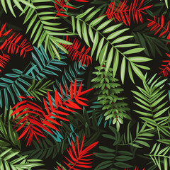 Seamless green and red vector pattern with fir leaves. Abstract creative artistic templates with Christmas floral backgrounds