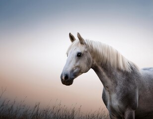 Obraz premium Portrait of a white horse with white manes against a blurred background