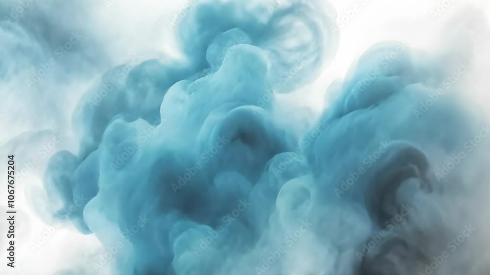 Poster blue ink swirls and mixes in a clear liquid, creating abstract shapes and textures