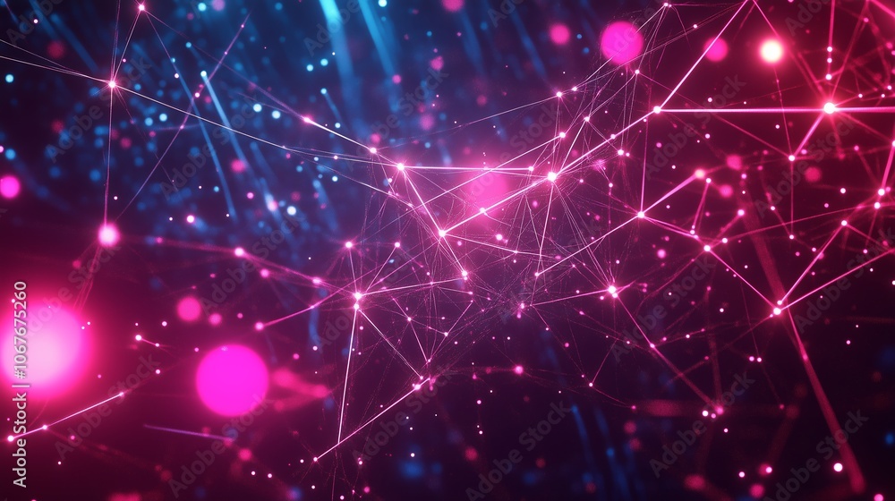 Poster abstract visualization of interconnected nodes and vibrant colors representing digital technology in
