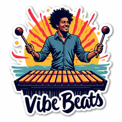 Vibe Beats illustration with vibraphone player and vibrant colors