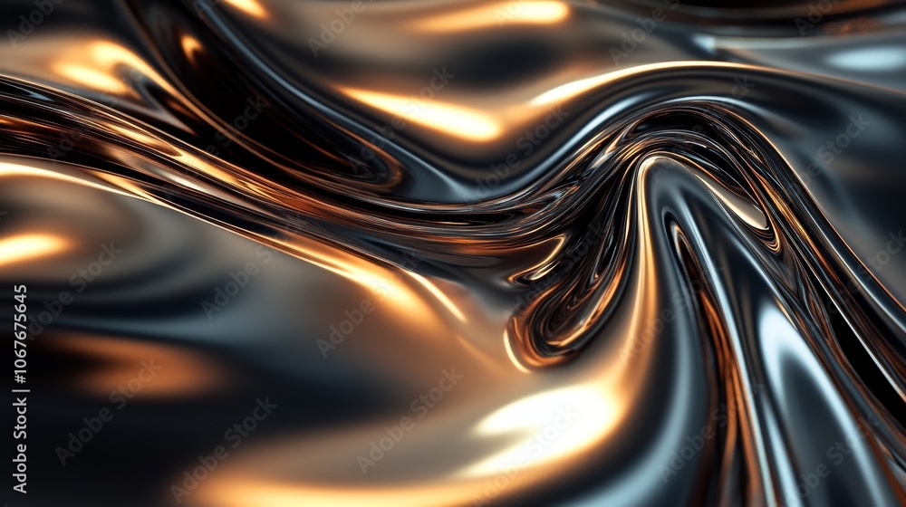 Poster this image features a metallic fabric-like surface with fluid motion and glowing colors, creating a 