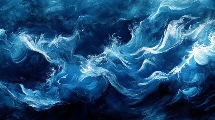 Obraz premium This image captures dynamic blue and white fluid waves in motion, presenting an abstract representation of water with a sense of energy and creative fluidity.