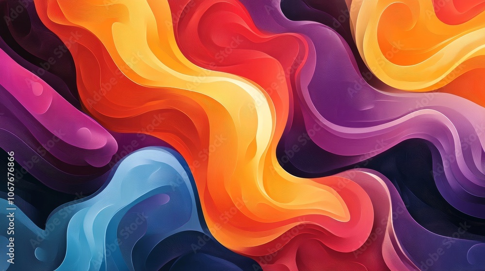 Aufkleber vivid, abstract waveforms with warm, colorful curves flowing in a mesmerizing pattern, evoking feeli