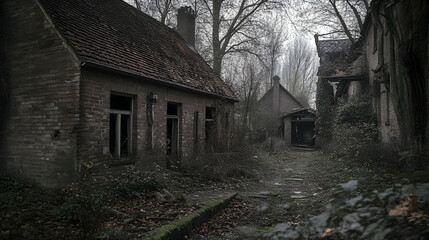 Deserted Village: Silent Streets and Abandoned Buildings    