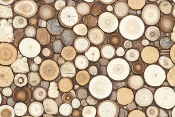 Close-up of golden wood slices, creating a warm, natural texture for rustic decor, backgrounds, or nature-inspired design projects.