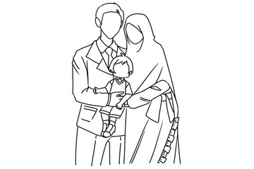 father and mother hug the children of a harmonious family, headscarf, girls grow up