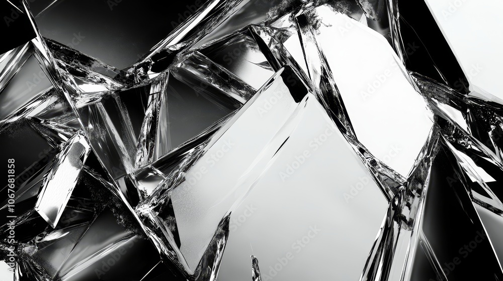 Poster an intricate depiction of shattered glass showcasing detailed reflections and patterns, exploring th