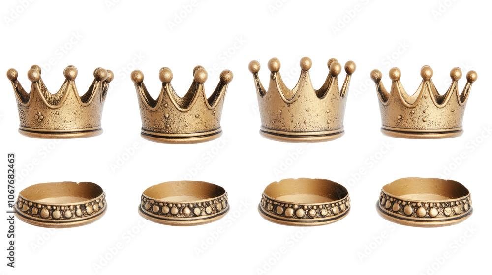 Poster collection of golden crowns displayed on a transparent background generative ai