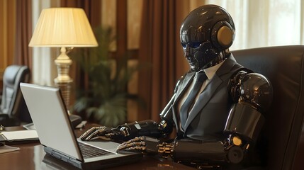 corporate worker robot AI workforce robots in the workplace futuristic office technology