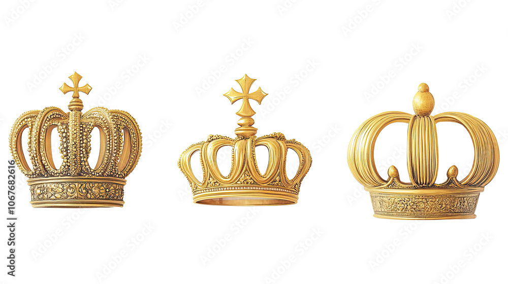Poster elegant golden crowns arranged on a transparent background generative ai
