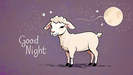 A vector picture of a lamb or ram with the words "Good night" written on it. 
