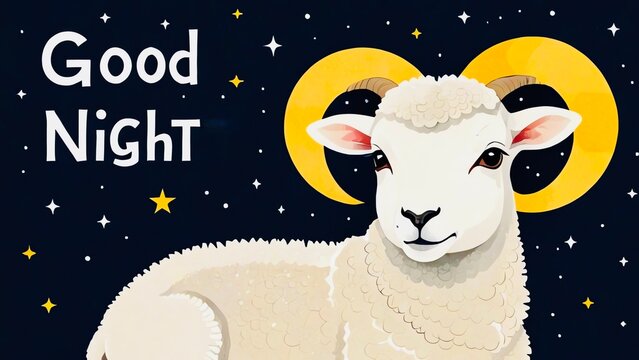 "Good night" is written with a vector picture of a lamb or ram. 
