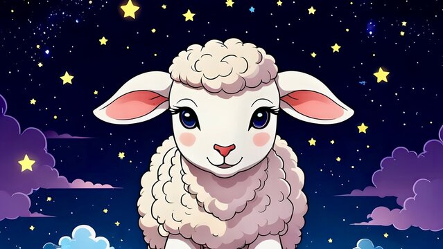 Vector artwork of a lamb or ram with the text "Good night". 
