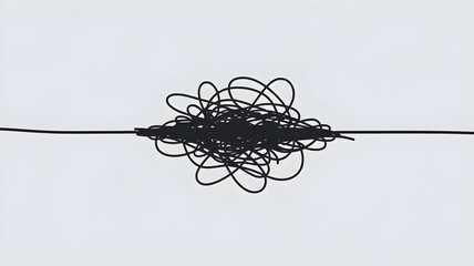 Minimalist illustration of tangled threads with straight line symbolizing clarity