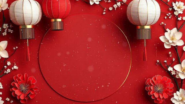 Background template with Chinese pattern in red. 