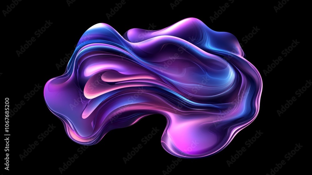 Poster abstract liquid holographic shape with colorful fluid design elements on a dark background vector 3d