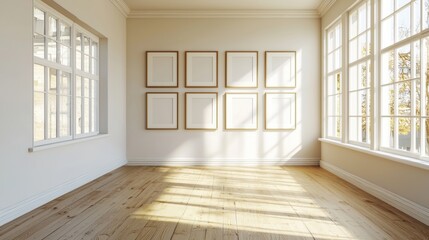 A large, empty room with white walls and wooden floors