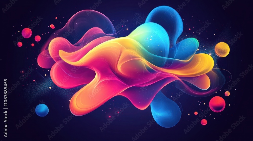Poster abstract liquid holographic shape with colorful fluid design elements on a dark background vector 3d