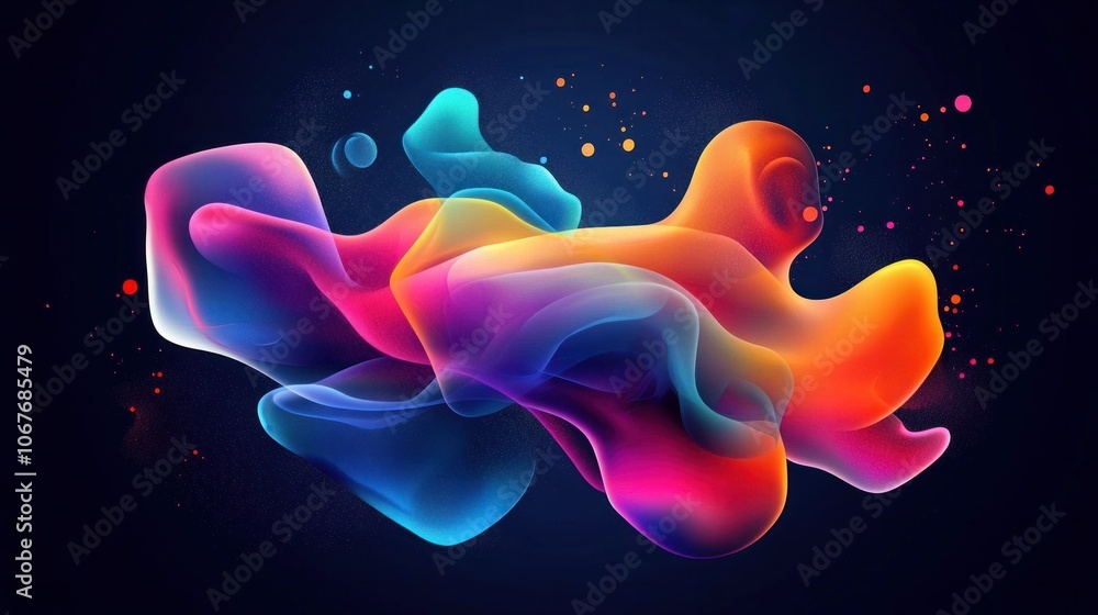 Poster abstract liquid holographic shape with colorful fluid design elements on a dark background vector 3d