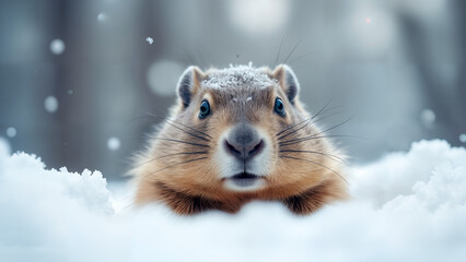 Obraz premium Chubby Groundhog in a Snowy Forest