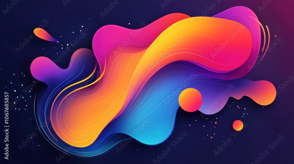 Poster abstract liquid holographic shape with colorful fluid design elements on a dark background vector 3d