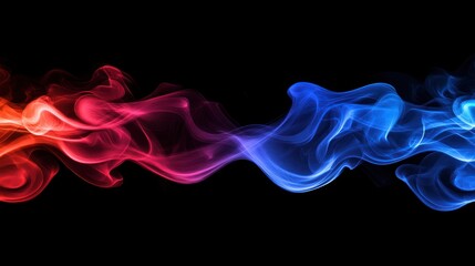 Abstract red, blue, and orange smoke on a black background.