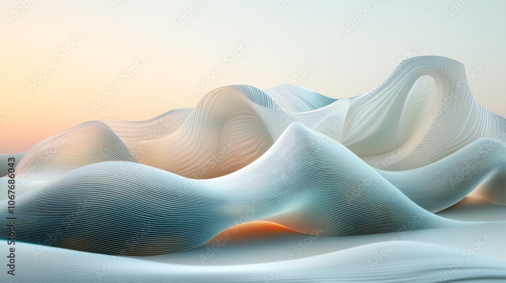Poster gradient fabriclike waves with iridescent glass surface effects featuring ripples and reflections in